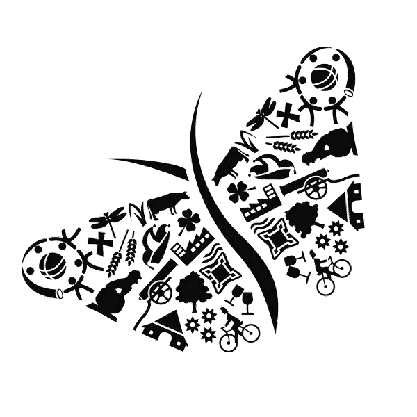 Logo gemeente Oost Gelre, een Vlinder met verschillende symbolen als vleugels.
